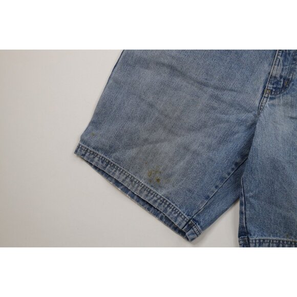 Vtg Columbia Mens 34 Distressed Spell Out Dungaree Above Knee Denim Jean Shorts - Picture 5 of 13